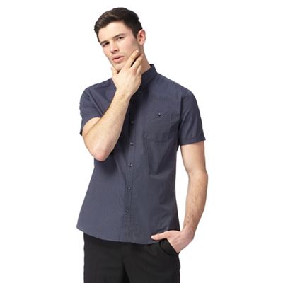 Navy pindot textured slim fit shirt